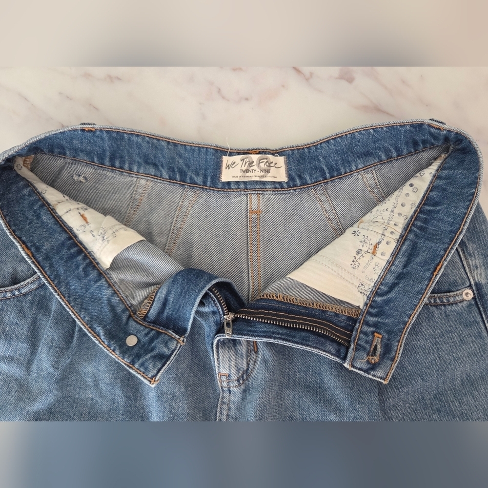 Free People Pleated Raw Hem Cosmico Flirt Denim Mini Skirt Jean Skirt 80's 90's - Picture 8 of 8